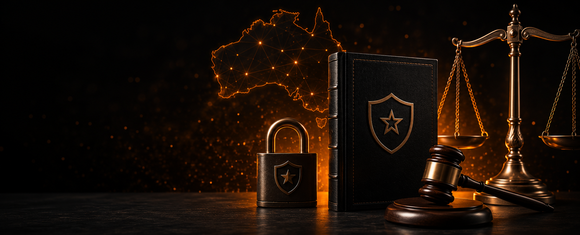 Legal terms and conditions - padlock, law book, gavel, and scales of justice